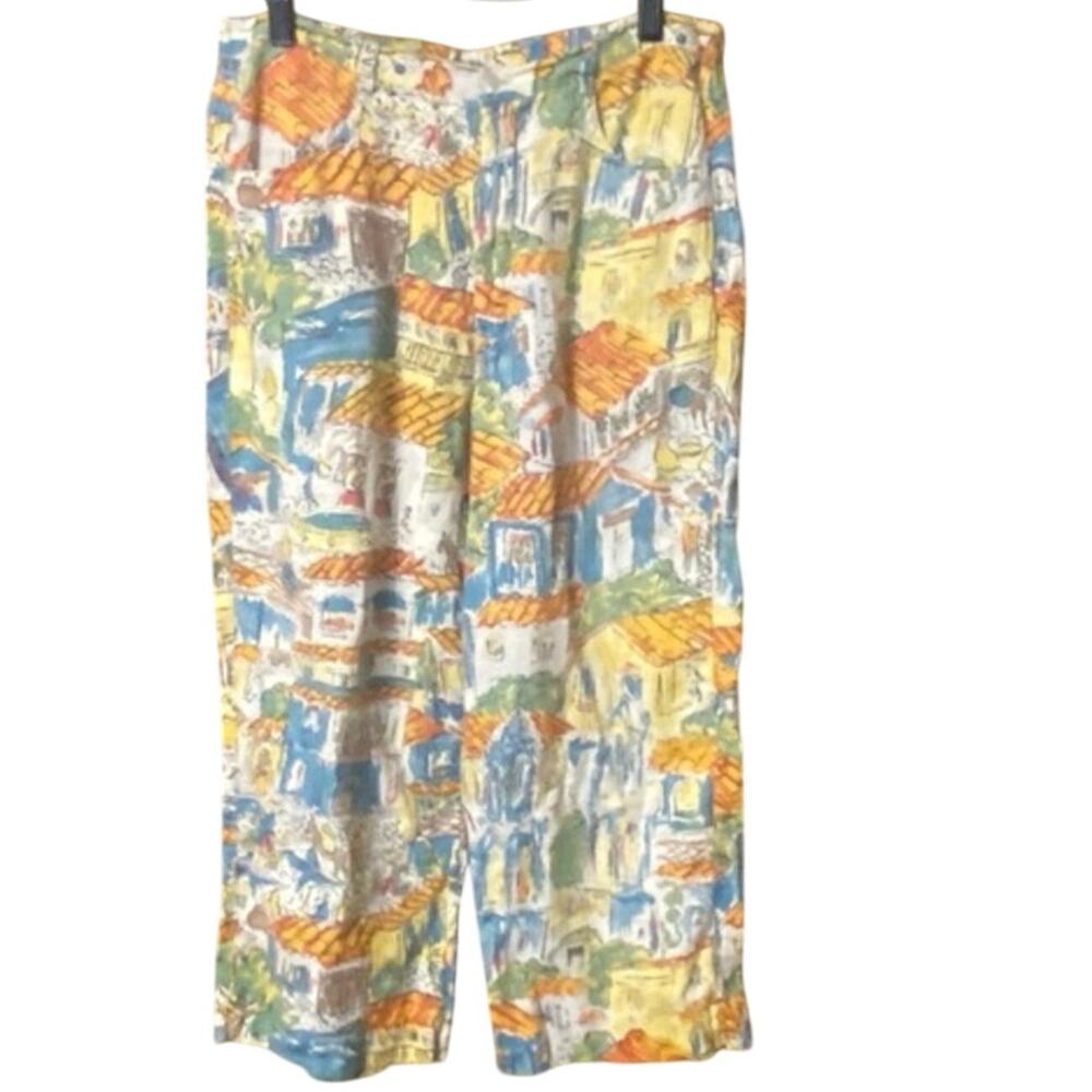 Vintage Chico's Multicolor Linen Pant art to wear size 0 small resort wear